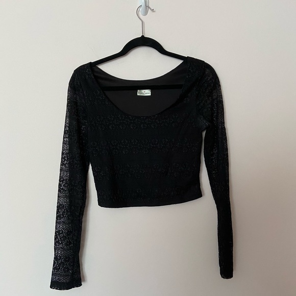 Mary Jane USA Crop Top Long Sheer Sleeves in Black Size ~M - Picture 2 of 9